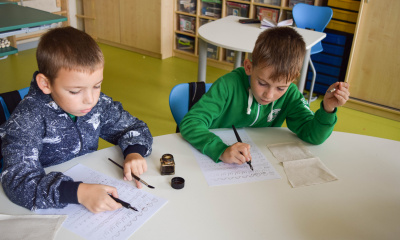 In 2-B class - a calligraphy lesson